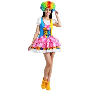 Women’s Circus Clown Costume for Adults with Colorful Design and Accessories for Party Performance