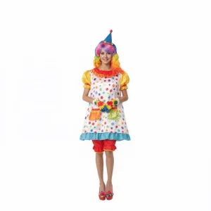 Womens Clown Costume Dress with Wig, Gloves, Hat, and Bloomers