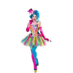 Women’s Colorful Clown Tutu Costume Set with Glitter Corset and Accessories