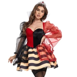 Women’s Costume Cosplay Dress Red Heart Queen Game Uniform for Festival