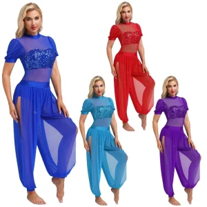 Womens Dance Outfit Cosplay Costumes Mock Neck Short Sleeve Jumpsuit for Dance Stage Performance Cosplay Theme Party