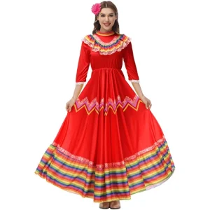 Women’s Ethnic Folk Dance Performance Costume Bohemian Mexican Celebration Long Wide Swing Dance Skirt