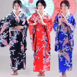 Women’s Floral Print Traditional Japanese Kimono Goldfish Yukata Robe Costume (no Umbrella)
