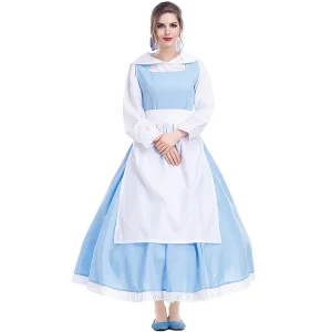 Women’s French Style Maid Dress with Apron, Long Sleeves, and Gown
