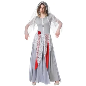 Women’s Ghost Bride Costume Dress, Polyester, for Halloween Cosplay and Horror Parties
