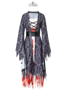 Women’s Gothic Ghost Bride Dress Grey and Black Rose Queen Stage Costume