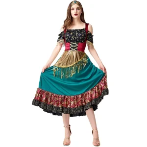 Women’s Gypsy Flamenco Bohemian Sequin Lace-Up Dance Show Dress