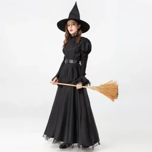 Women’s Halloween Witch Costume Black Long Polyester Dress