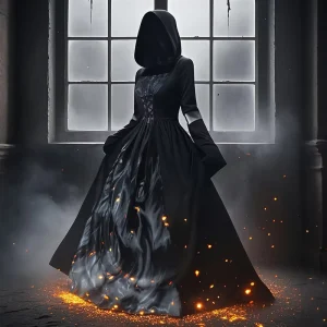 Women’s Halloween Witch Hooded Skull Mage Cosplay Stage Performance Skirt Polyester