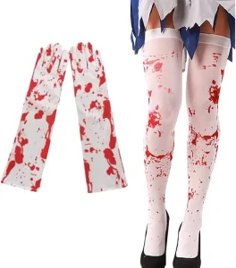 Women’s High Stockings and Gloves Set Bloody Zombie Halloween Cosplay Costume