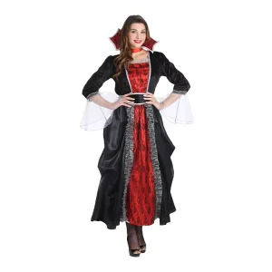 Women’s Hooded Vampire Costume Set with Gothic Polyester Dress