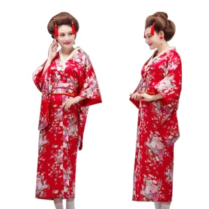 Women’s Japanese Kimono Yukata with Obi for Evening Wear and Cosplay