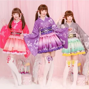 Women’s Japanese Traditional Kimono Dress Robe Stage Costume