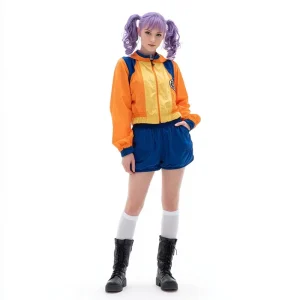 Women’s K pop Stage Wear Tracksuit Set Orange Blue Cropped Hooded Jacket with Shorts Cosplay Costume Polyester East Costume