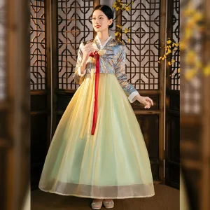 Women’s Korean Traditional Hanbok Costume Palace Performance Court Flower New Year Wedding Party Dance Dress