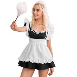 Women’s Lolita Maid Costume with French Apron for Theme Parties and Halloween