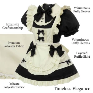 Women’s Lolita Maid Dress S-3XL Black Beige Cosplay Costume