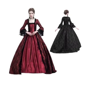 Women’s Long Black Gothic Cosplay Costume Medieval Renaissance Gown Retro Steampunk Fancy Dress Made Spandex for Halloween