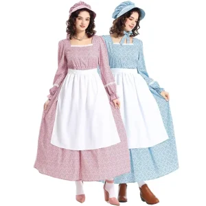 Women’s Long Pastoral Floral Renaissance Maid Dress Cosplay Costume