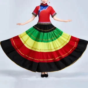 Women’s Lyrical Dance Dress Modern Dance Costume Flowing Long Skirt with Ethnic Characteristics