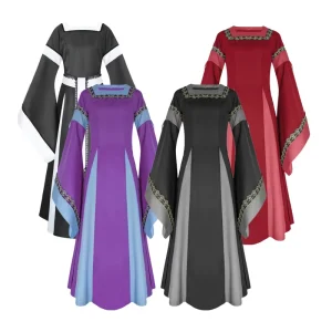 Women’s Medieval Renaissance Dress with Puffy Sleeves Victorian Carnaval Queen Costume