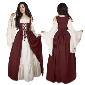 Women’s Medieval Renaissance Overdress Vest Costume with Straps, Plus Size