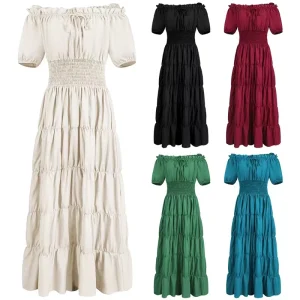 Women’s Medieval Renaissance Pleated Long Dress Halloween Cosplay Costume