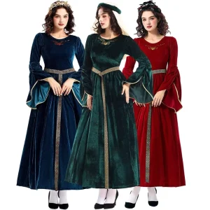 Women’s Medieval Renaissance Velvet Queen Dress Hooded Halloween Costume for Anime Fans