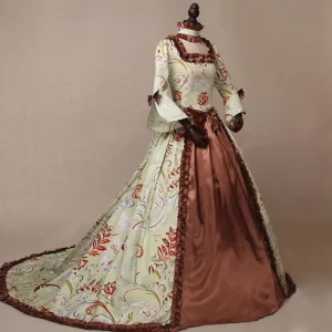 Women’s Medieval Renaissance Victorian Royal Court Ball Gown Floral Maxi Dress