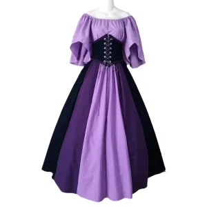 Women’s Medieval Retro Slim Dress with Flying Sleeve Large Swing Dress on Shoulder Cosplay Performance Costume
