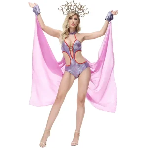 Women’s Medusa Purple Cape Bikini Costume with Headdress