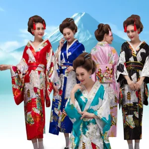 Women’s Multicolor Anime Kimono Robe Costume Set for Photography and Cosplay, No Umbrella