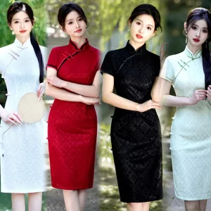 Women’s National Style Spring and Summer New Improved Cheongsam Lace Slim Fit Retro Elegant Daily Performance Wear