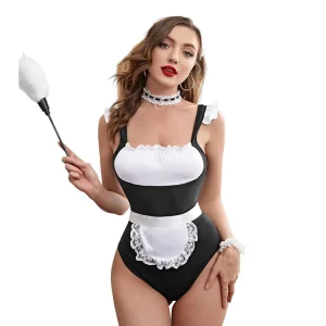 Women’s Plus Size Maid Costume 3-Piece Set with Hat Dress and Panty for Cosplay Role Play