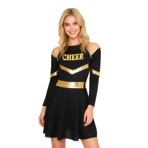 Women’s Polyester Cheerleader Costume with Hand Flowers European American Style Cosplay Outfit for Fashionable Stage Performance