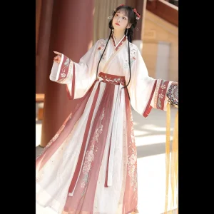 Women’s Printed Cross-Collar Waist-Length Hanfu Skirt Chinese Traditional Daily Costume