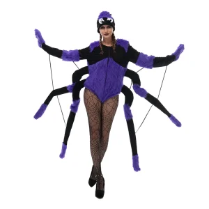 Women’s Purple Furry Multi-Leg Spider Bodysuit Costume
