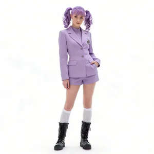 Women’s Purple Polyester Blazer and Shorts Two-Piece K-Pop Stage Costume