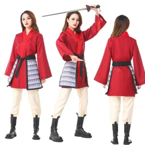 Women’s Red Warrior Style Traditional Hanfu Costume Polyester