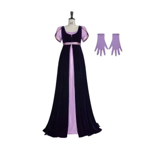 Women’s Regency Era Medieval Tea Party Gown Purple Black Maxi Dress Stage Performance Cosplay Costume Polyester In Stock