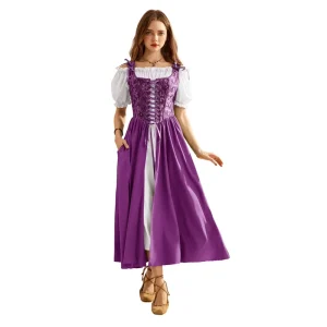Women’s Renaissance 2-Piece Costume Vest Short Sleeve Off-Shoulder Medieval Corset Fairy Dress