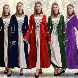 Women’s Renaissance Irish Velvet Dress Victorian Medieval Court Costume