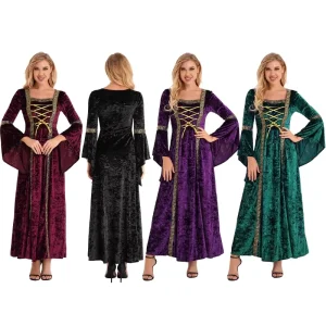 Womens Renaissance Medieval Gown Costume Lace Up Velvet Dress for Festival Costume Ball Role Play Theme Party Stage Performance