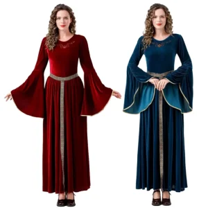 Women’s Renaissance Medieval Long Sleeve Vintage Royal Court Costume for Stage Performance