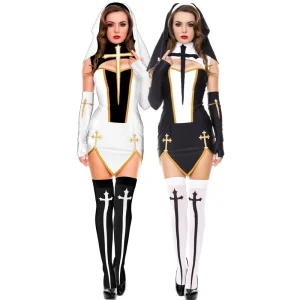 Women’s Role Play Halloween Nun Costume Adult Sexy TV & Movie Polyester Skirts & Shorts Party Dress