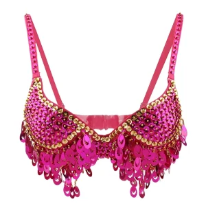 Womens Sexy Belly Dancing Bra Top Sparkle Glittering Sequins Beading Padded Polyester Bra Fashion Carnival Costumes