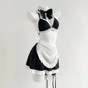 Women’s Sexy Lingerie Maid Cosplay Outfit, Two-Piece Uniform Set