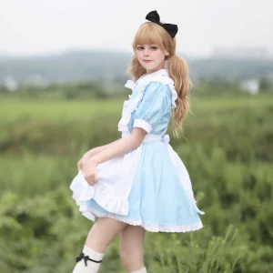 Women’s Short Sleeve Retro Princess Maid Dress Cosplay Lingerie Outfit