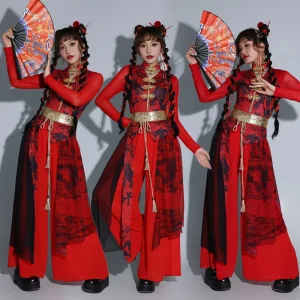 Women’s Silk Cotton Chinese Style Performance Dress for Singing Jazz Dance and Drumming