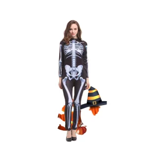 Women’s Skull Skeleton Monster Ghost Jumpsuit Costume